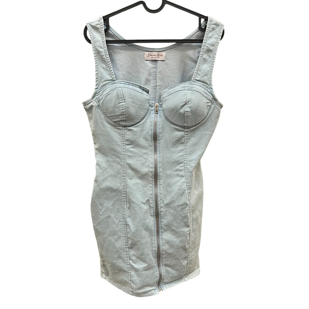 Denim Blvd M Sweetheart Zip Front Bustier Mini Dress Light Wash Y2K 90s Coastal